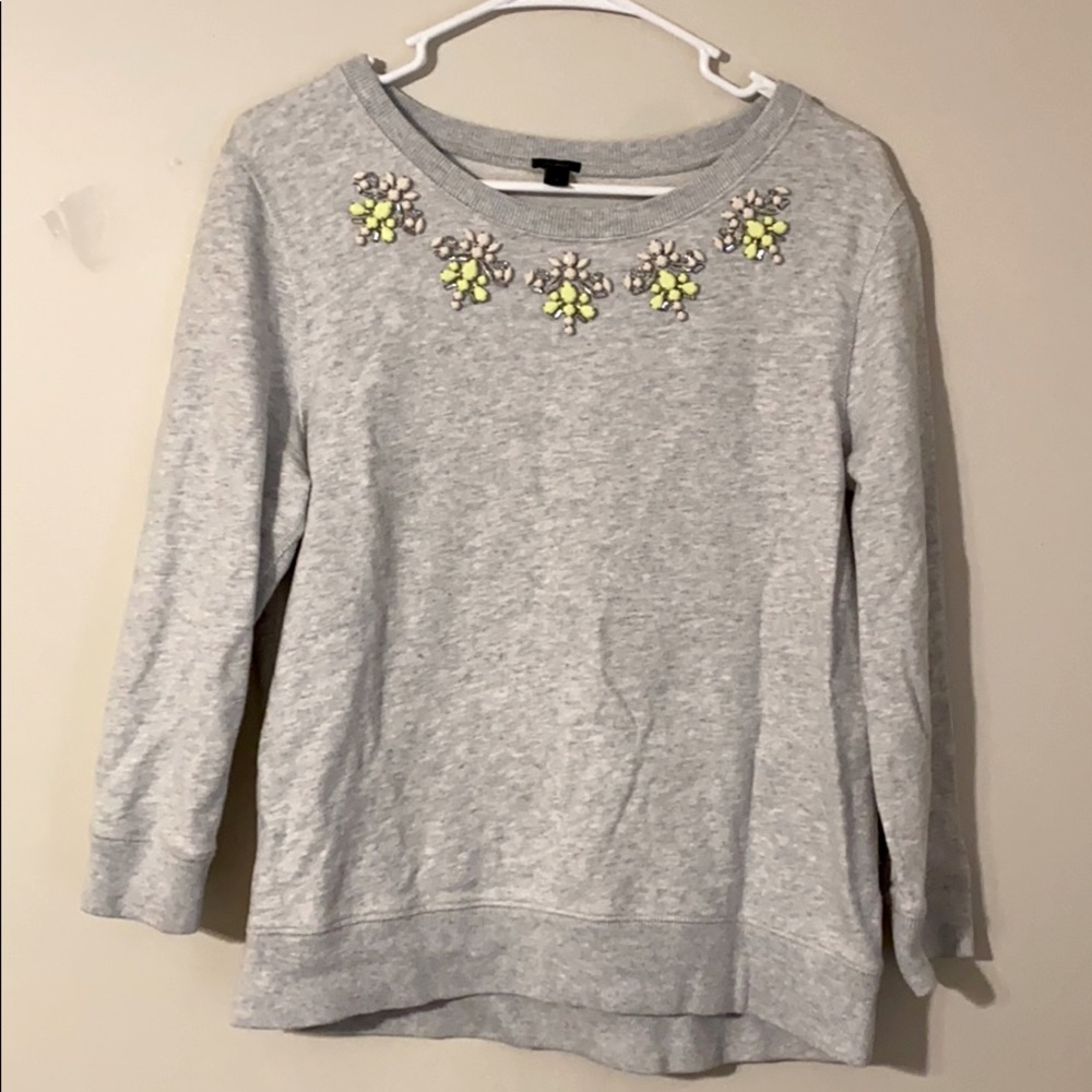 JCrew Grey Jeweled Sweater